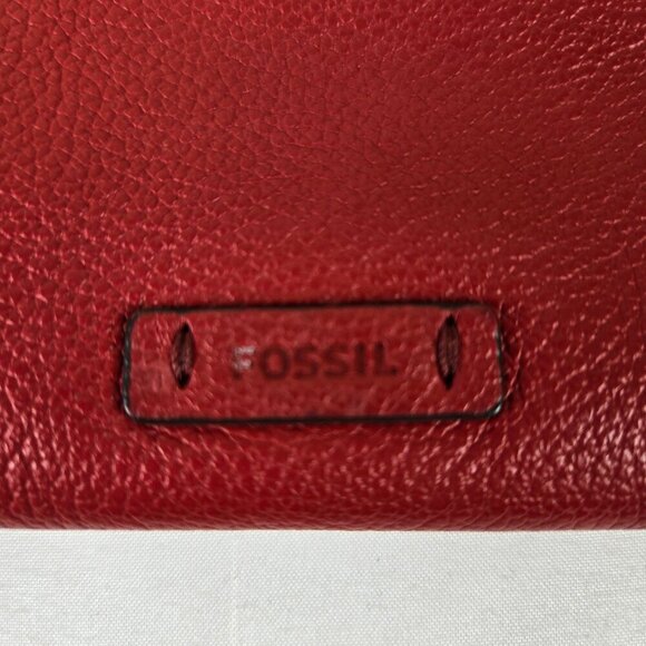 Fossil Pebbled Cowhide Leather Keely Colorblock Pouch Dark Red Pink/Coral - Picture 7 of 9